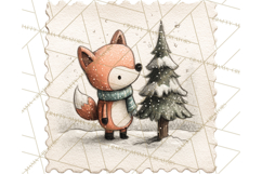 Vintage Christmas Stamp Clipart PNG Watercolor Product Image 5