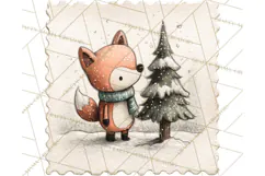 Vintage Christmas Stamp Clipart PNG Watercolor Product Image 5