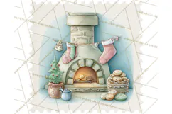 Vintage Christmas Stamp Clipart PNG Watercolor Product Image 4