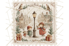 Vintage Christmas Stamp Clipart PNG Watercolor Product Image 5
