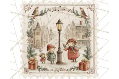 Vintage Christmas Stamp Clipart PNG Watercolor Product Image 5