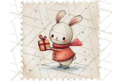 Vintage Christmas Stamp Clipart PNG Watercolor Product Image 5