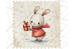 Vintage Christmas Stamp Clipart PNG Watercolor Product Image 5