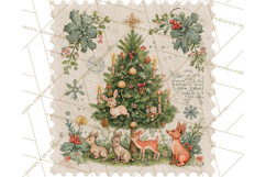 Vintage Christmas Stamp Clipart PNG Watercolor Product Image 2