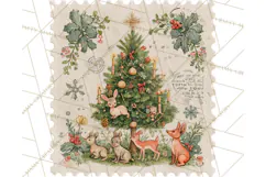 Vintage Christmas Stamp Clipart PNG Watercolor Product Image 2