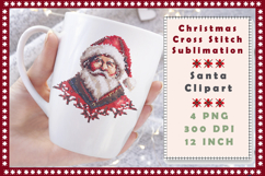Cross Stitch Christmas Clipart. Santa Sublimation Product Image 4