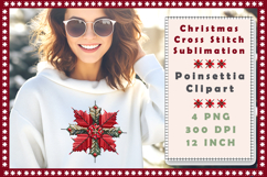 Cross Stitch Christmas Clipart. Poinsettia Sublimation Product Image 3
