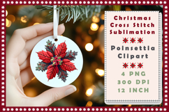 Cross Stitch Christmas Clipart. Poinsettia Sublimation Product Image 4