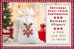Cross Stitch Christmas Clipart. Reindeer Sublimation Product Image 3