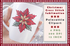 Cross Stitch Christmas Clipart. Poinsettia Sublimation Product Image 5