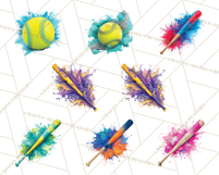 Softball Clipart PNG with Team Color Paint Splash Design Product Image 6