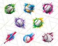 Baseball Clipart PNG with Team Color Paint Splash Background Product Image 4