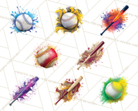 Baseball Clipart PNG with Team Color Paint Splash Background Product Image 7