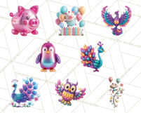 Bright Balloon Animals Clipart PNG Shiny Candy Colors Product Image 7