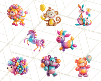 Bright Balloon Animals Clipart PNG Shiny Candy Colors Product Image 5