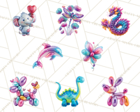 Bright Balloon Animals Clipart PNG Shiny Candy Colors Product Image 8