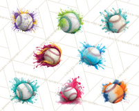 Baseball Clipart PNG with Team Color Paint Splash Background Product Image 3