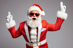 Santa Claus in orange sunglasses making a peace sign Product Image 1