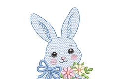 Bow Bunny Embroidery Design with Flowers Product Image 4