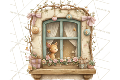 Cozy Christmas Village Window Clipart PNG for Crafts Product Image 4