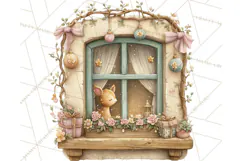 Cozy Christmas Village Window Clipart PNG for Crafts Product Image 4