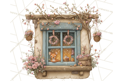 Cozy Christmas Village Window Clipart PNG for Crafts Product Image 2