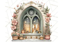 Cozy Christmas Village Window Clipart PNG for Crafts Product Image 4