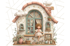 Cozy Christmas Village Window Clipart PNG for Crafts Product Image 5