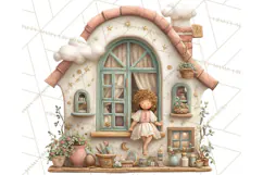 Cozy Christmas Village Window Clipart PNG for Crafts Product Image 5