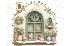 Cozy Christmas Village Window Clipart PNG for Crafts Product Image 2