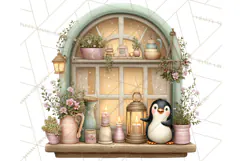 Cozy Christmas Village Window Clipart PNG for Crafts Product Image 4