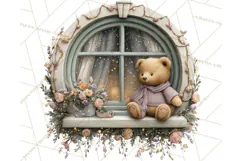 Cozy Christmas Village Window Clipart PNG for Crafts Product Image 3
