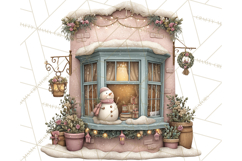 Cozy Christmas Village Window Clipart PNG for Crafts Product Image 4