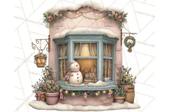 Cozy Christmas Village Window Clipart PNG for Crafts Product Image 4