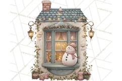 Cozy Christmas Village Window Clipart PNG for Crafts Product Image 2