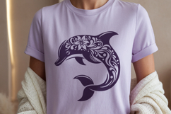 Dolphin Silhouette SVG Cut File. Floral Dolphin PNG Clipart. Product Image 2