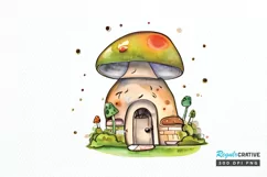 Watercolor Magic Mushroom House PNG Clipart Product Image 1