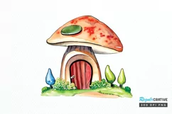 Watercolor Magic Mushroom House PNG Clipart Product Image 1