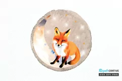 Watercolor Cute Fox on The Moon PNG Clipart Product Image 1