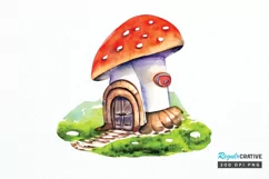 Watercolor Magic Mushroom House PNG Clipart Product Image 1