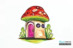 Watercolor Magic Mushroom House PNG Clipart Product Image 1