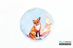 Watercolor Cute Fox on The Moon PNG Clipart Product Image 1