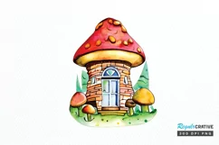 Watercolor Magic Mushroom House PNG Clipart Product Image 1