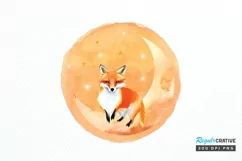 Watercolor Cute Fox on The Moon PNG Clipart Product Image 1