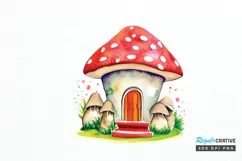 Watercolor Magic Mushroom House PNG Clipart Product Image 1