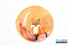 Watercolor Cute Fox on The Moon PNG Clipart Product Image 1