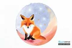 Watercolor Cute Fox on The Moon PNG Clipart Product Image 1