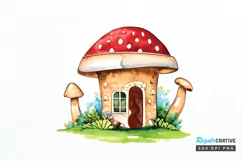 Watercolor Magic Mushroom House PNG Clipart Product Image 1