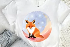 Watercolor Cute Fox on The Moon PNG Clipart Product Image 2