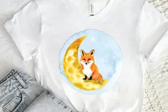Watercolor Cute Fox on The Moon PNG Clipart Product Image 2